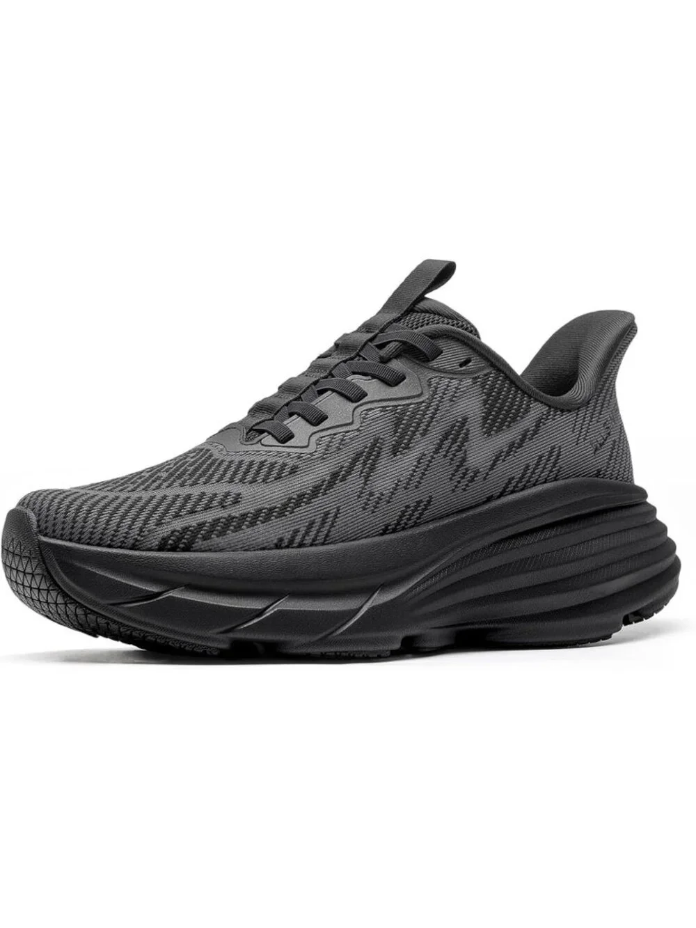 Women's Black Walking Shoes Slip On Pull On Round Toe Athletic Tennis Sneakers